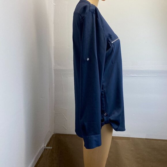 Calvin Klein Women's Navy Button-Down Long Sleeve Shirt With Zipper Pockets used - Picture 10 of 10